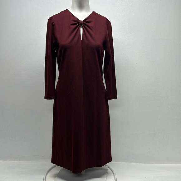 J McLaughlin Isabel Dress A-Line Sheath Midi Knot Bow Burgundy Red Size S Small - Picture 2 of 10